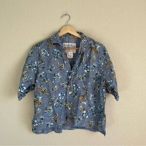 Frank & Eileen Shirt Womens XXS Blue Rosie Linen Floral Button Front Top